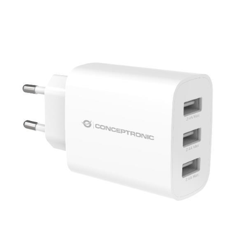 Conceptronic - Alimentatore - (adattatore di alimentazione CA) - 30 Watt - 6 A - 3 connettori di uscita (USB) - bianco